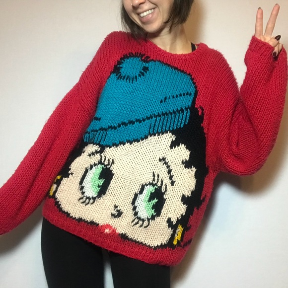 Vintage Sweaters - Vintage loose knit Betty Boop oversized sweater