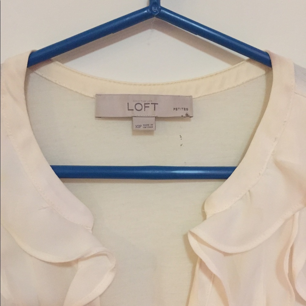 LOFT Ivory Ruffle Blouse - Picture 2 of 4