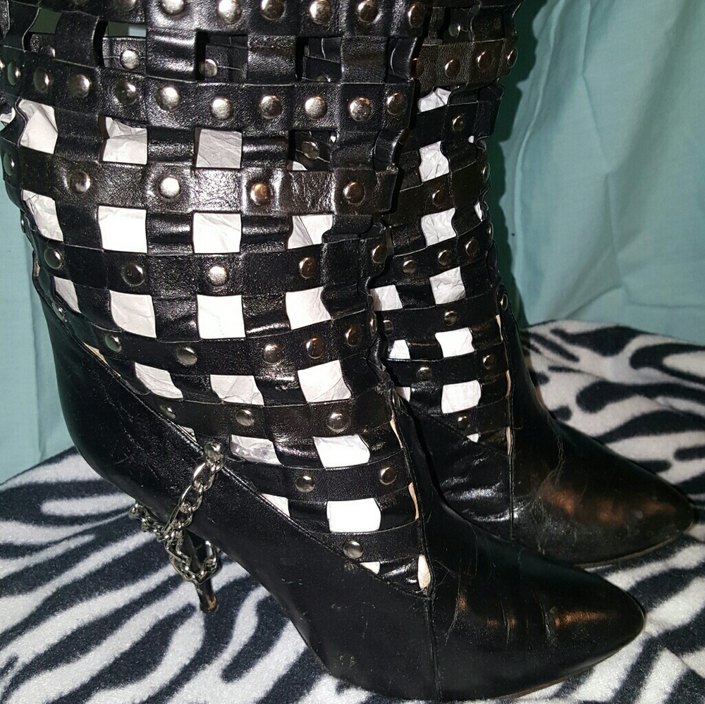 Vintage boho leather cage boot, 7, Italy