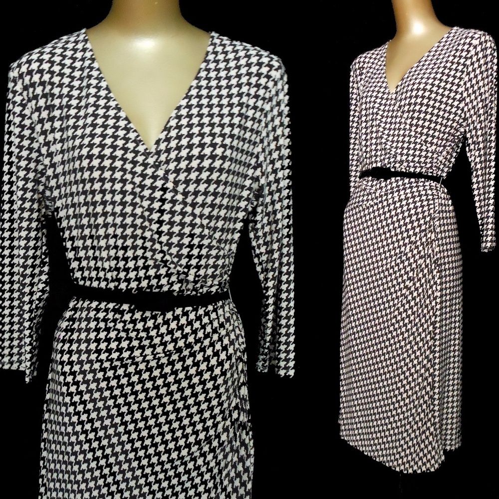 SOLD RL Ralph Lauren Houndstooth Faux Wrap Dress L