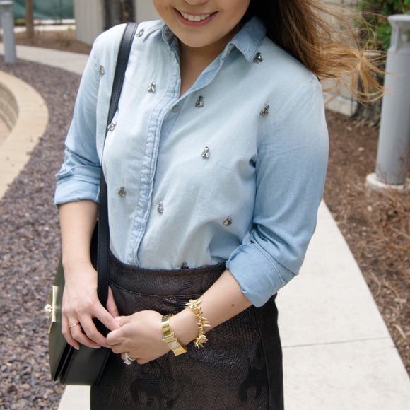 H&M Tops - Embellished Chambray Shirt