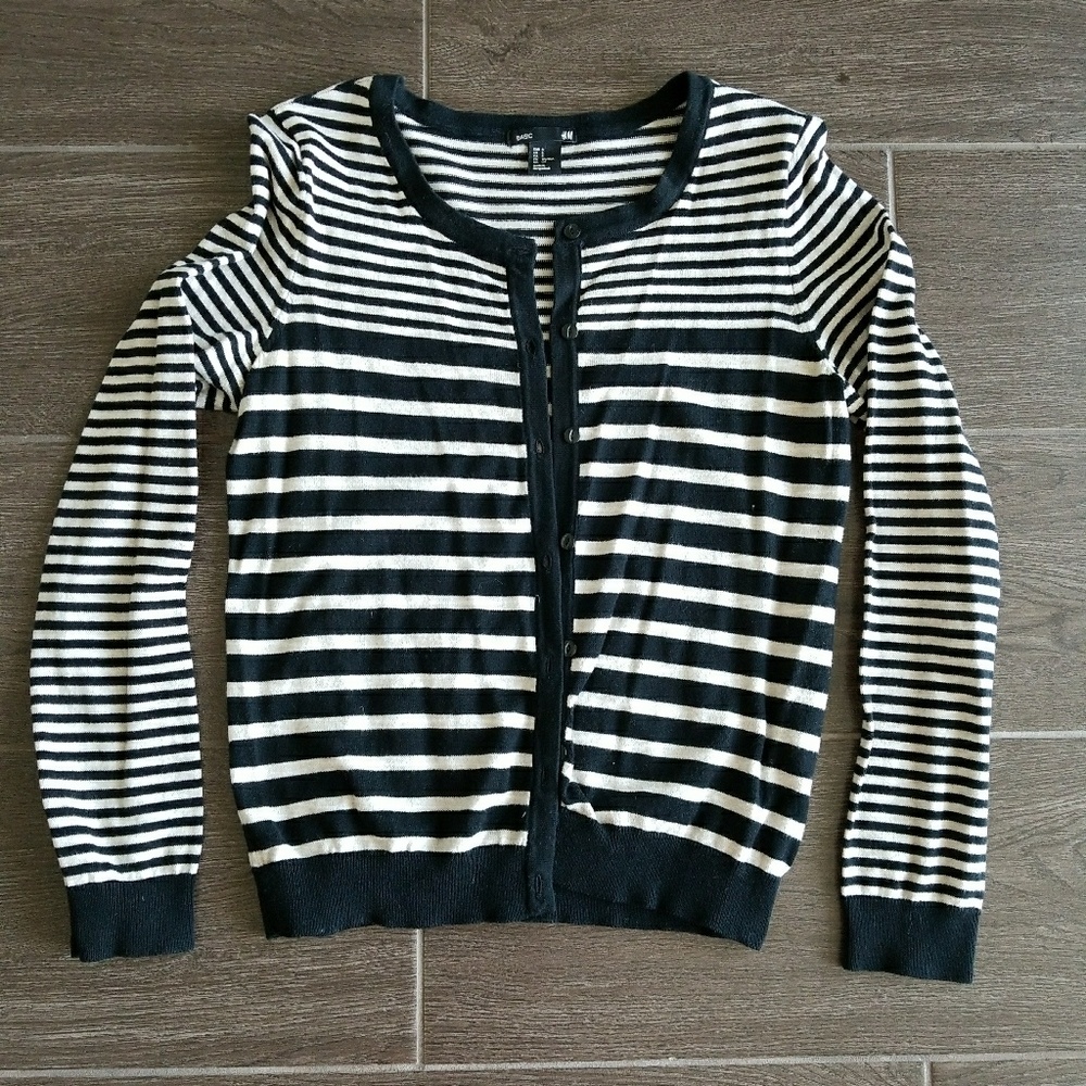 H&M Women's Black Beige Stripe Cardigan Sweater