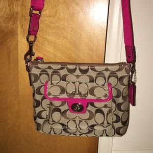Coach Crossbody Bag with Pink Strap and Detail