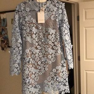 3D floral mini dress in blue