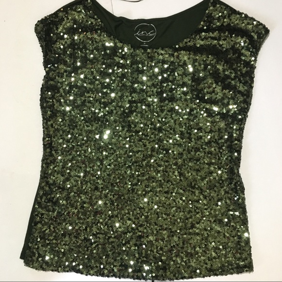 INC International Concepts Tops - INC green sequin cap sleeve top size M-L