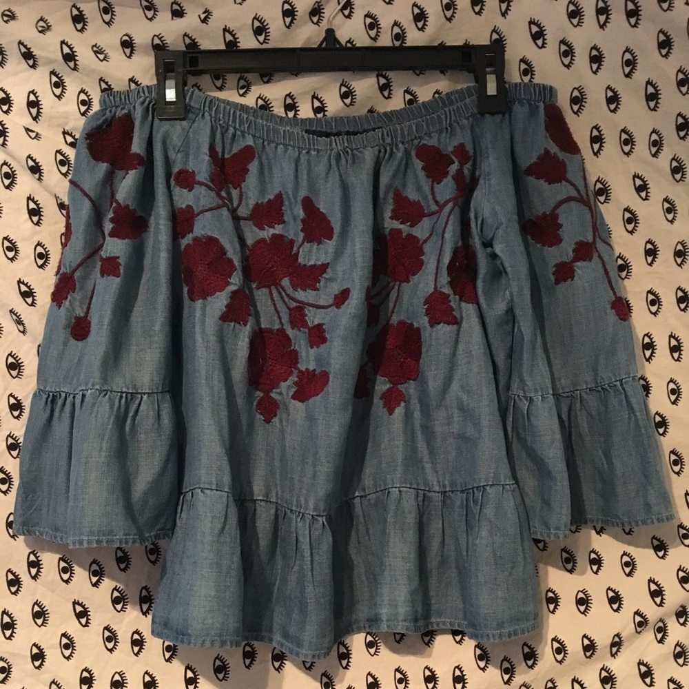 Embroidered Denim Top