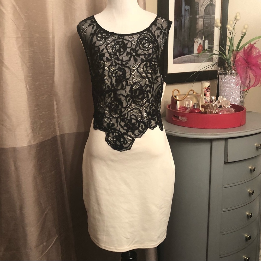 Black lace and ivory dress