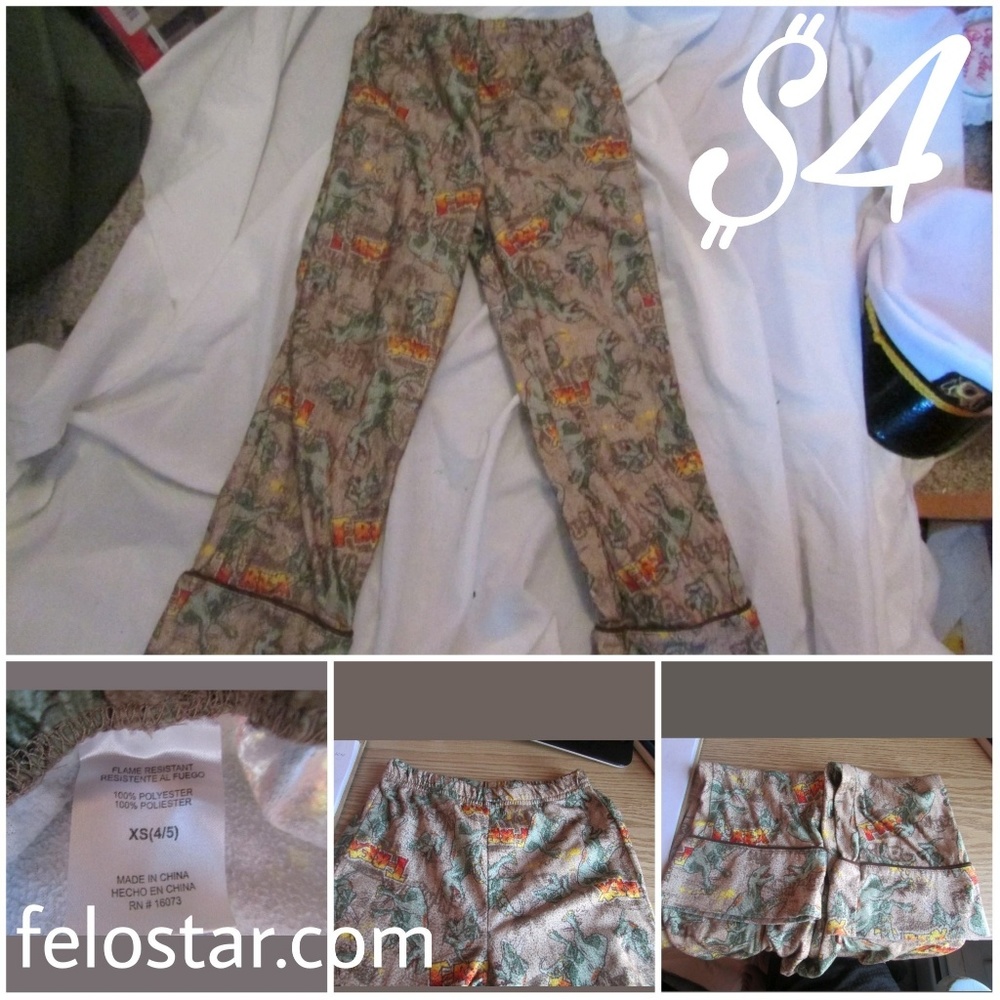 pajama pant boy size xs (4/5) green dinosaur
