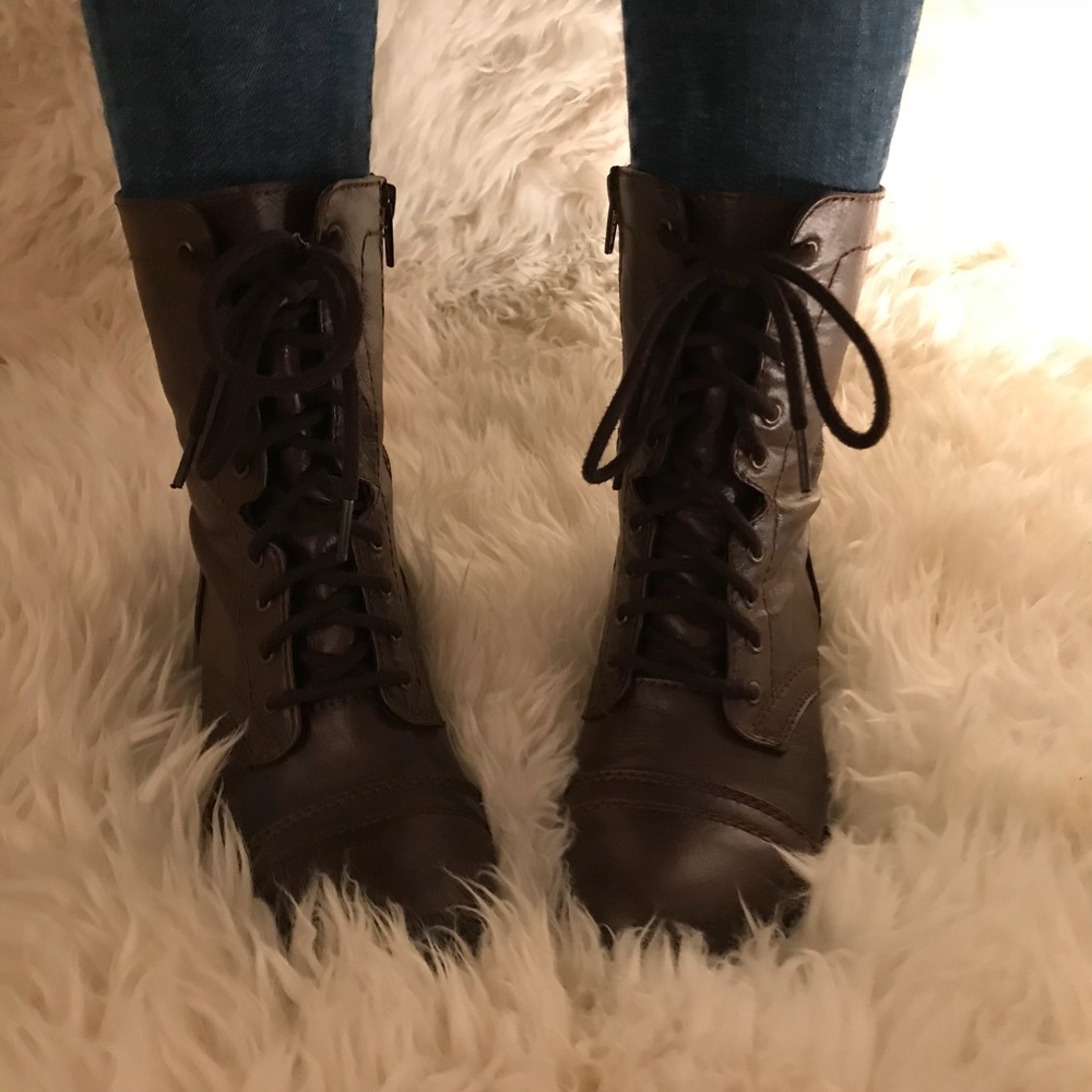brown combat boots