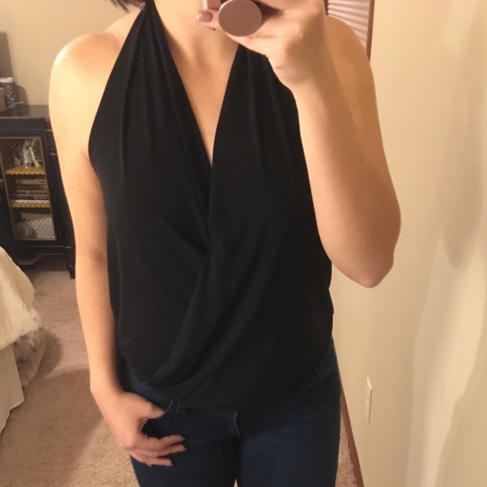 Express Draped Open Back Halter Bodysuit