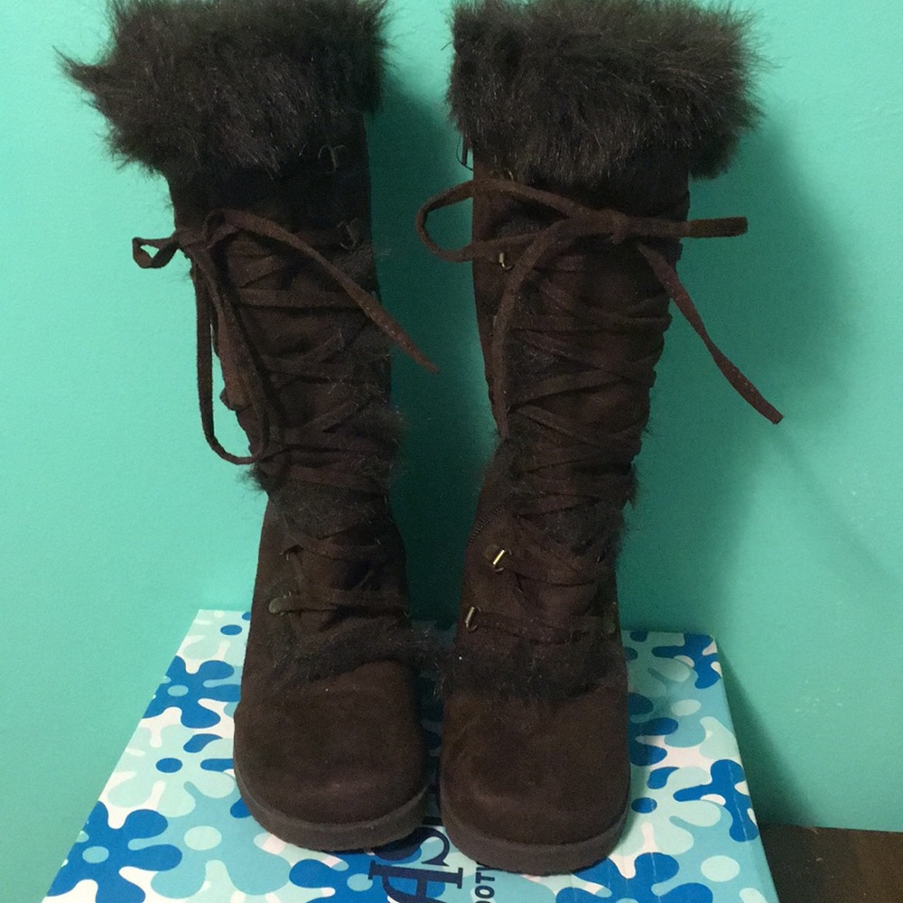 Dark Brown Wedge Boots