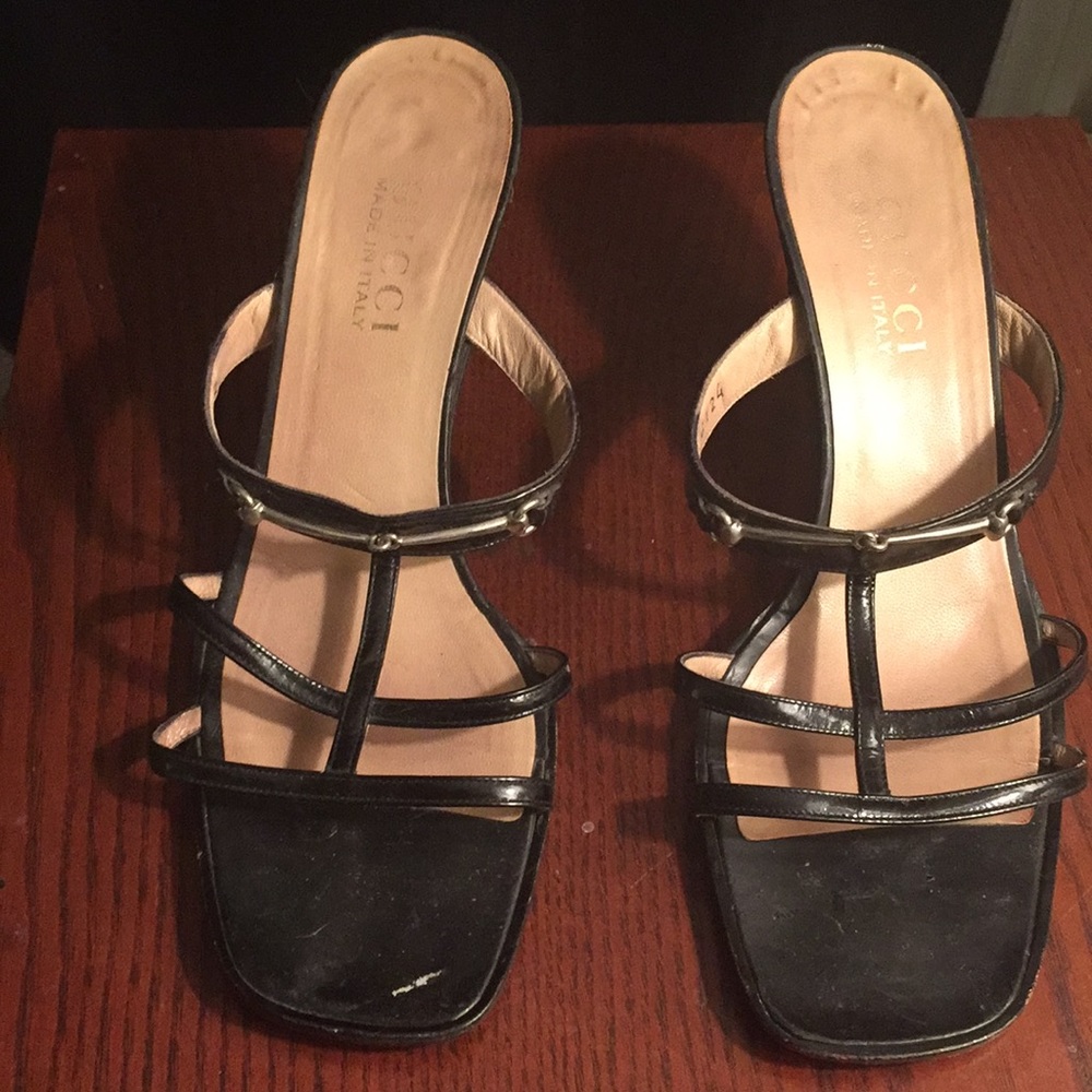 Gucci Authentic kitten heel straps sandals blk 8