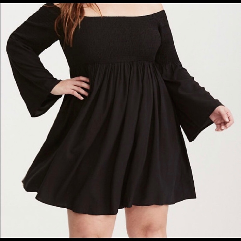 Torrid smocked bell sleeve black dress