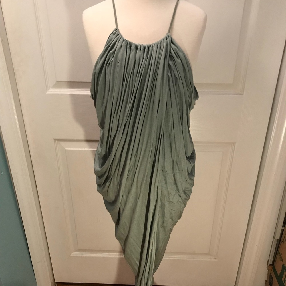 Draped pastel green maxi dress