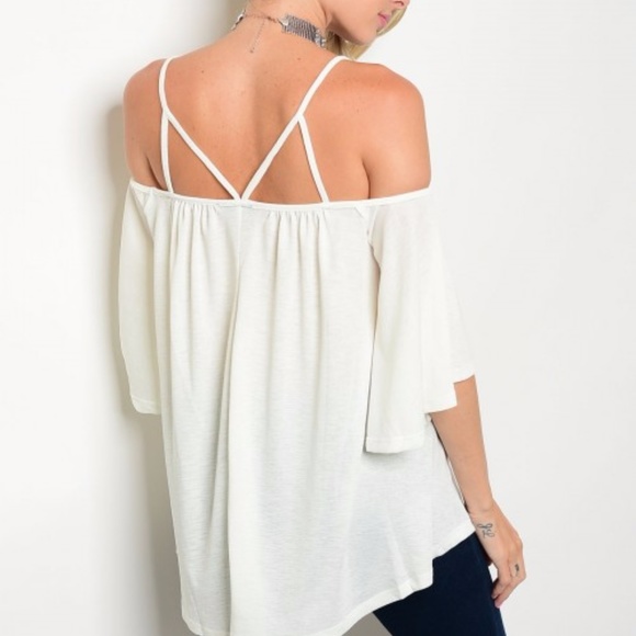 White off the shoulder cold shoulder top - Picture 4 of 5