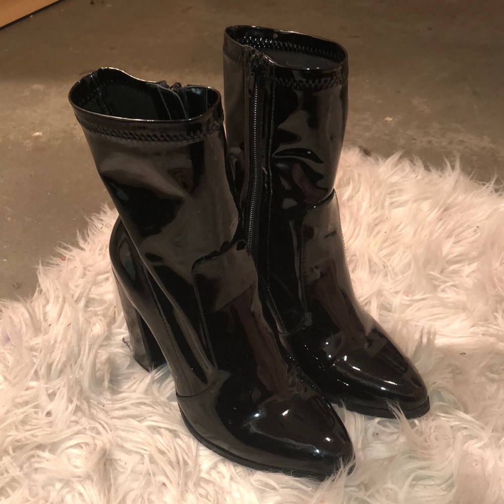 Black latex ankle boots