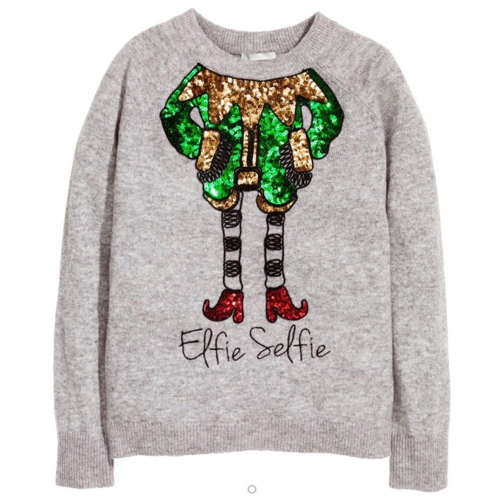 H&M 🎄 ELFIE SELFIE SEQUIN SWEATER