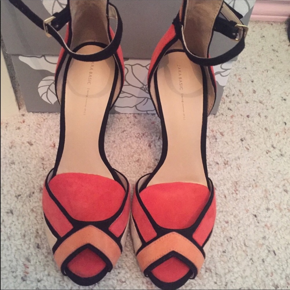 Orange ankle strap heels