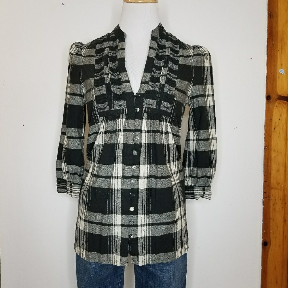 Joie Plaid Bib Henley Top