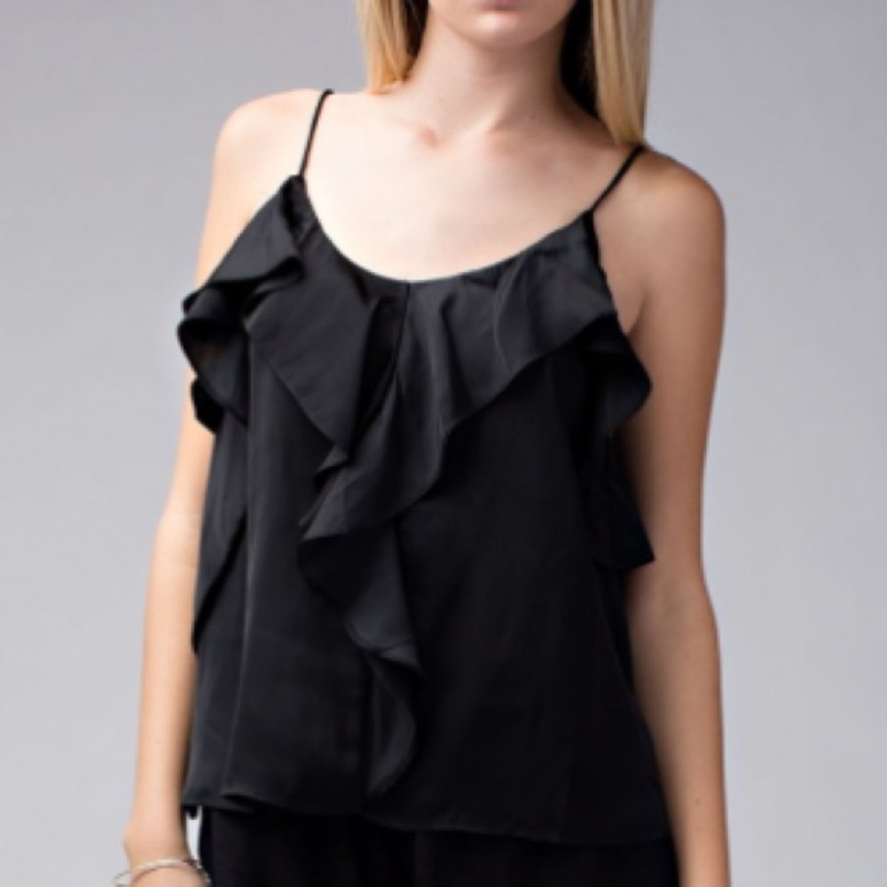 ONE DAY SALE ⚠️Satin Black Ruffle Tank