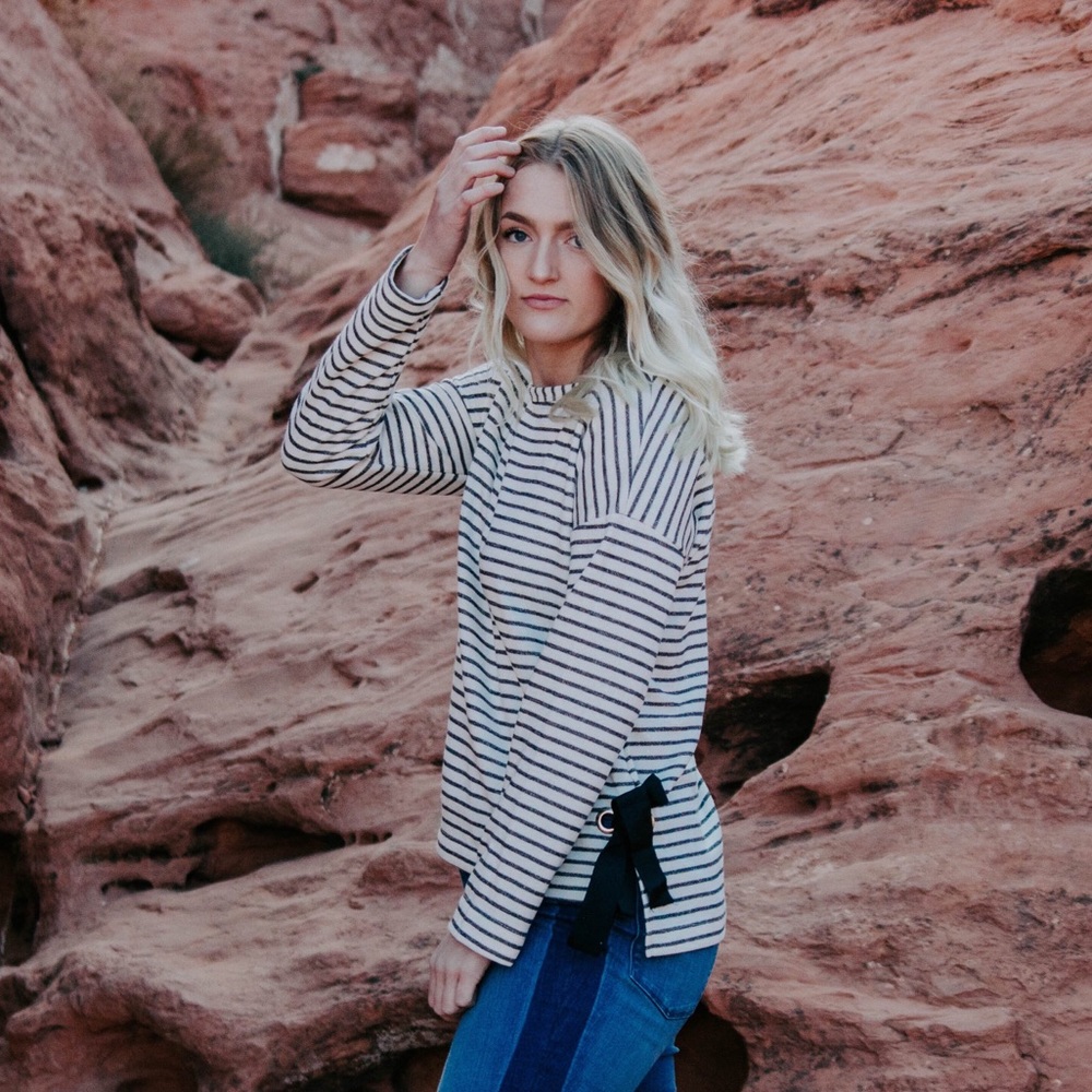 Striped Long Sleeve Tie Top