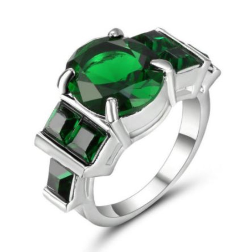 Stunning Emerald 10k White Gold Filled Ring