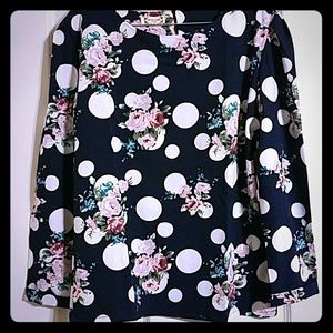 Navy long sleeve blouse floral polka dot