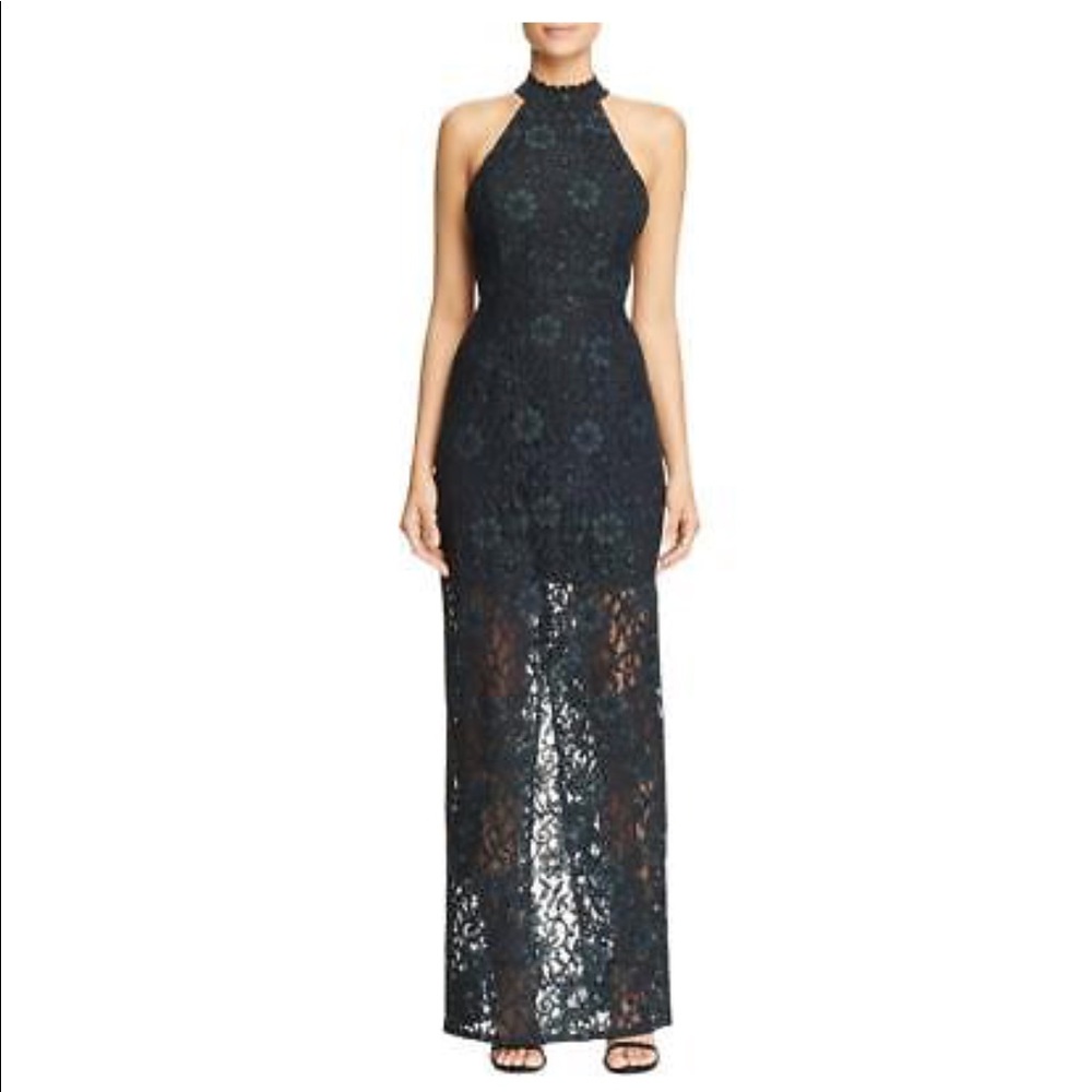 ABS HUNTER GREEN LACE GOWN