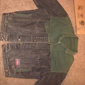 Vintage, green and gray faded denim jacket