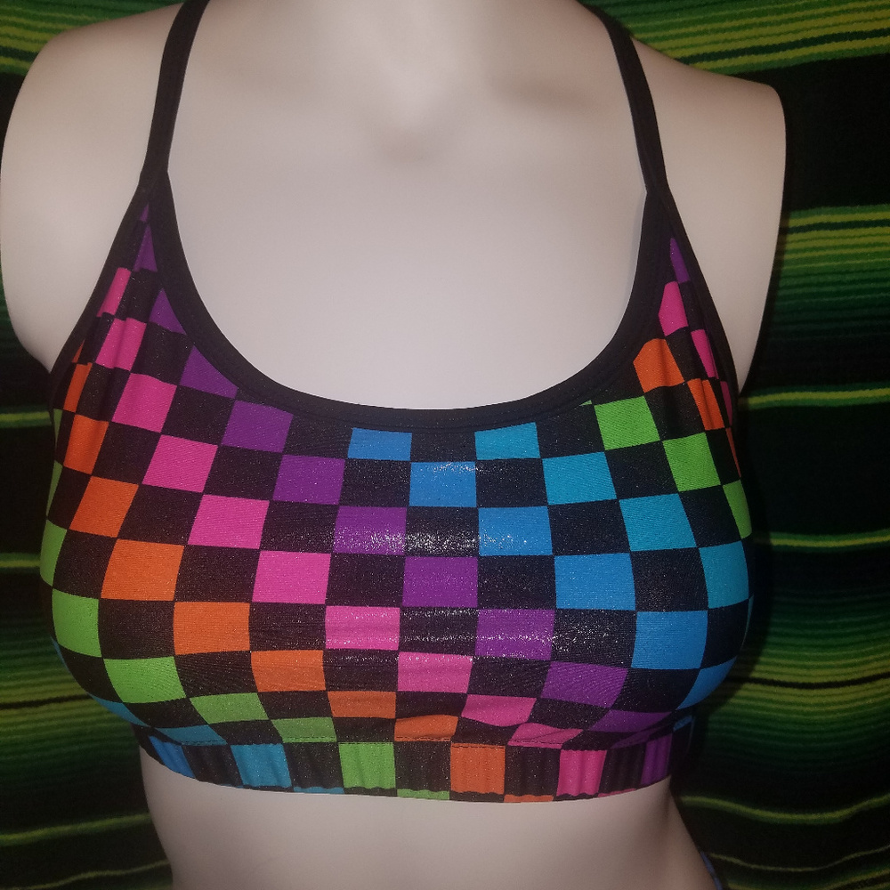 Trendy Trends Rainbow Checker Print Crop Top NWOT