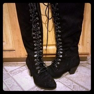 Black knee high laced boots size 8