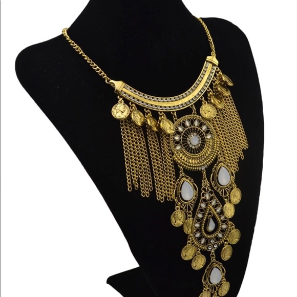 🎉Boho Vintage Gold Bead Coin Tassel Necklace🎉 - Picture 2 of 5