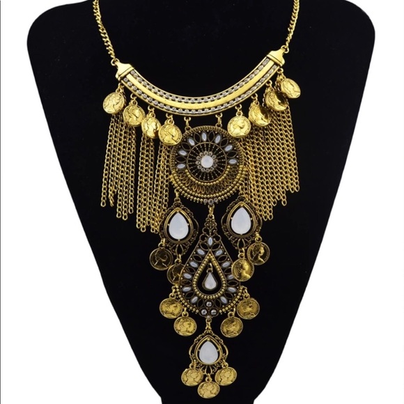 🎉Boho Vintage Gold Bead Coin Tassel Necklace🎉 - Picture 3 of 5