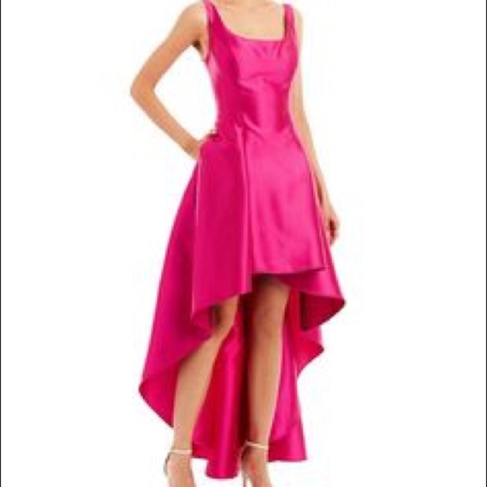 Nicole Miller hot pink scoop neck high low gown