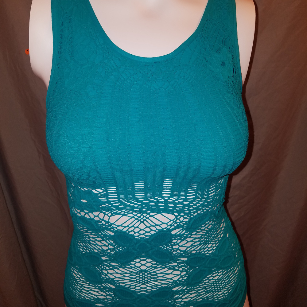 Trendy Trends USA Aqua 'Crochet' Tank Top NWOT