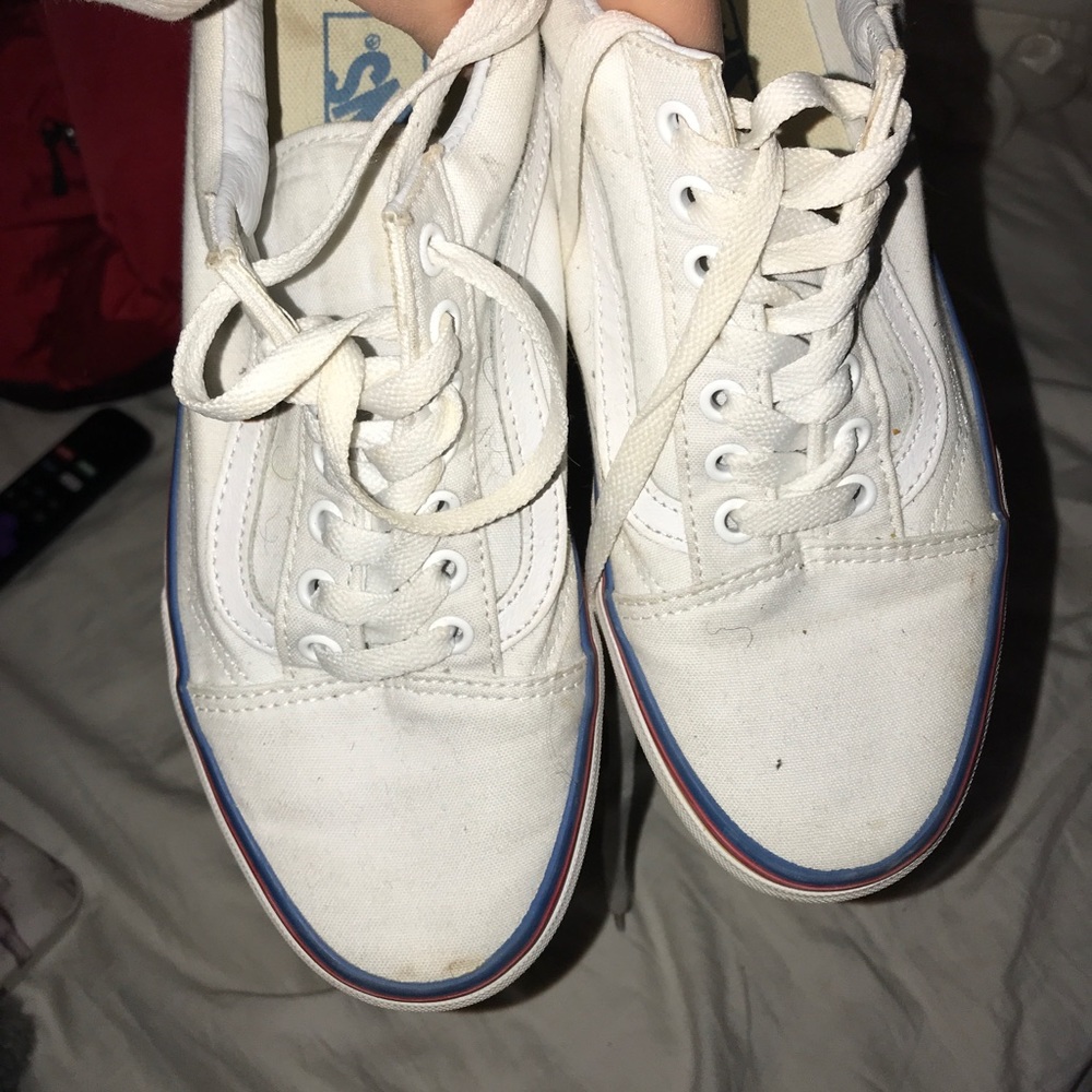 White Vans with Rainbow Stripe