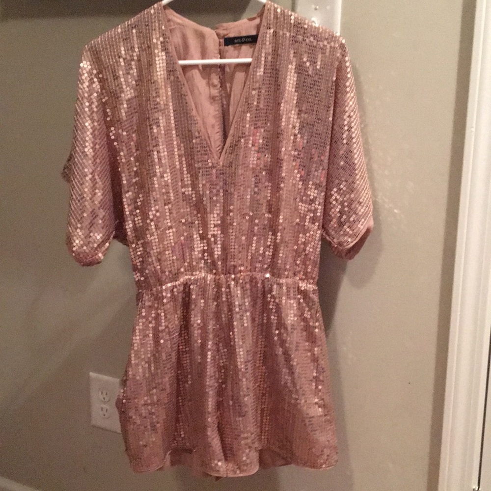 Rose Gold sequin romper, new with tags!