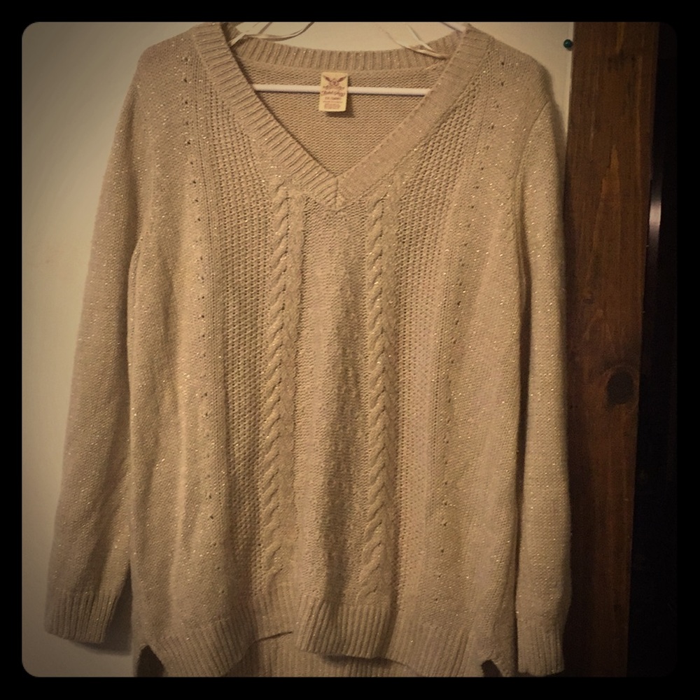 Ladies 1X(16w) cable knit sweater tan & gold nice!