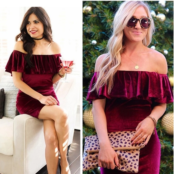 VELVET OFF THE SHOULDER  DRESS - Picture 2 of 4