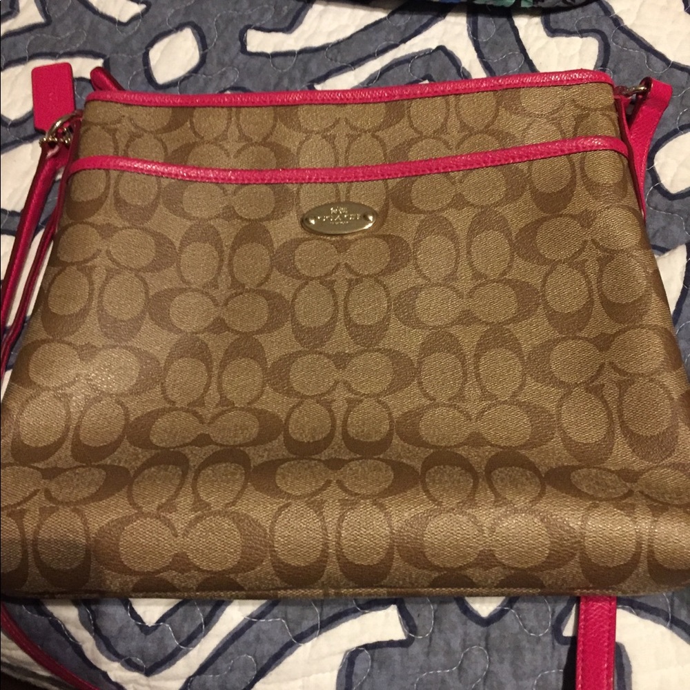 Coach cross body bag brown and pink