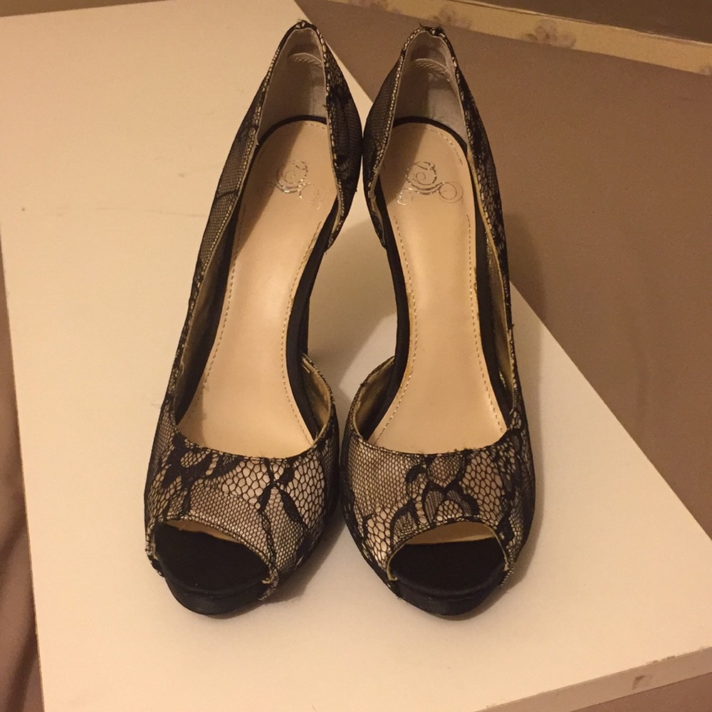 Black & White Lace Peep Toe Platforms