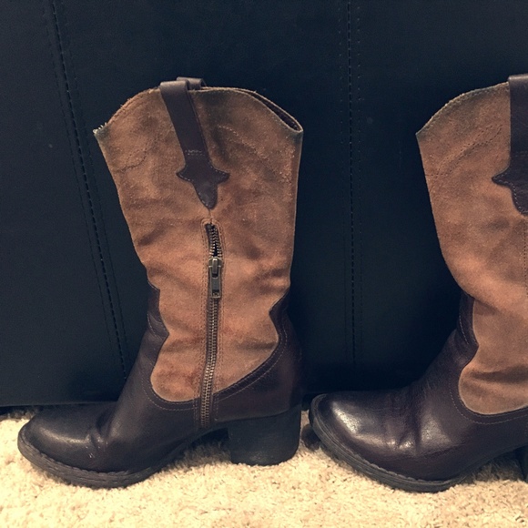 Born Shoes - Born Brown Leather and Suede Cowgirl Boots sz 6