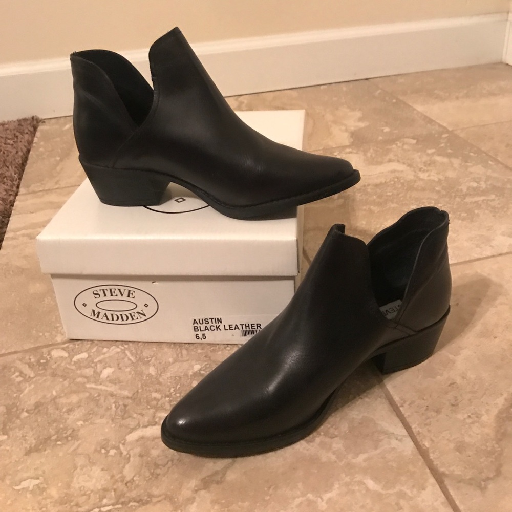 Steve Madden Austin Black Leather Booties 6.5