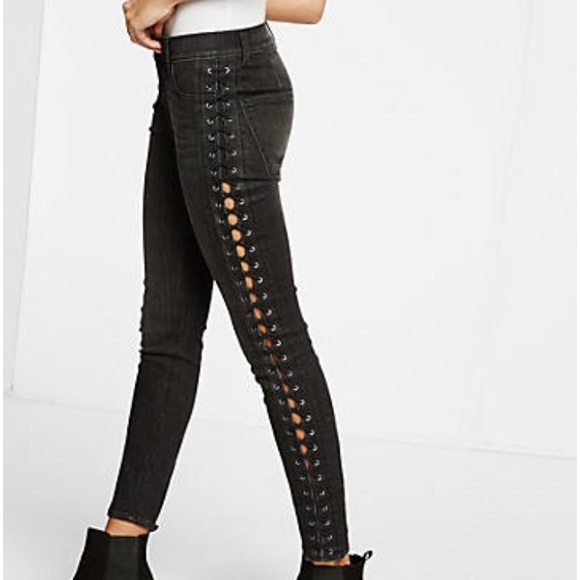 lace up side high waisted jeans