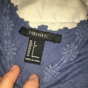 Floral Trimmed Blue Tank Top