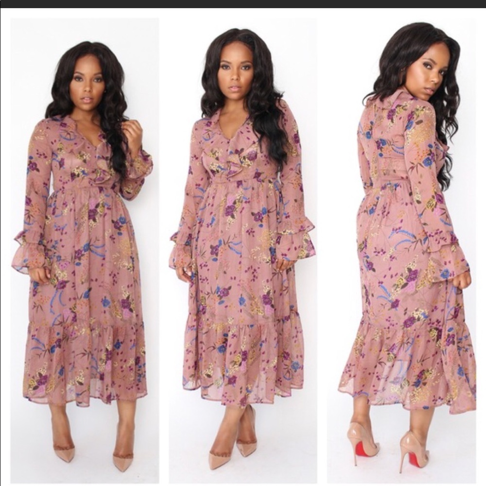 Floral Mauve midi dress 👗