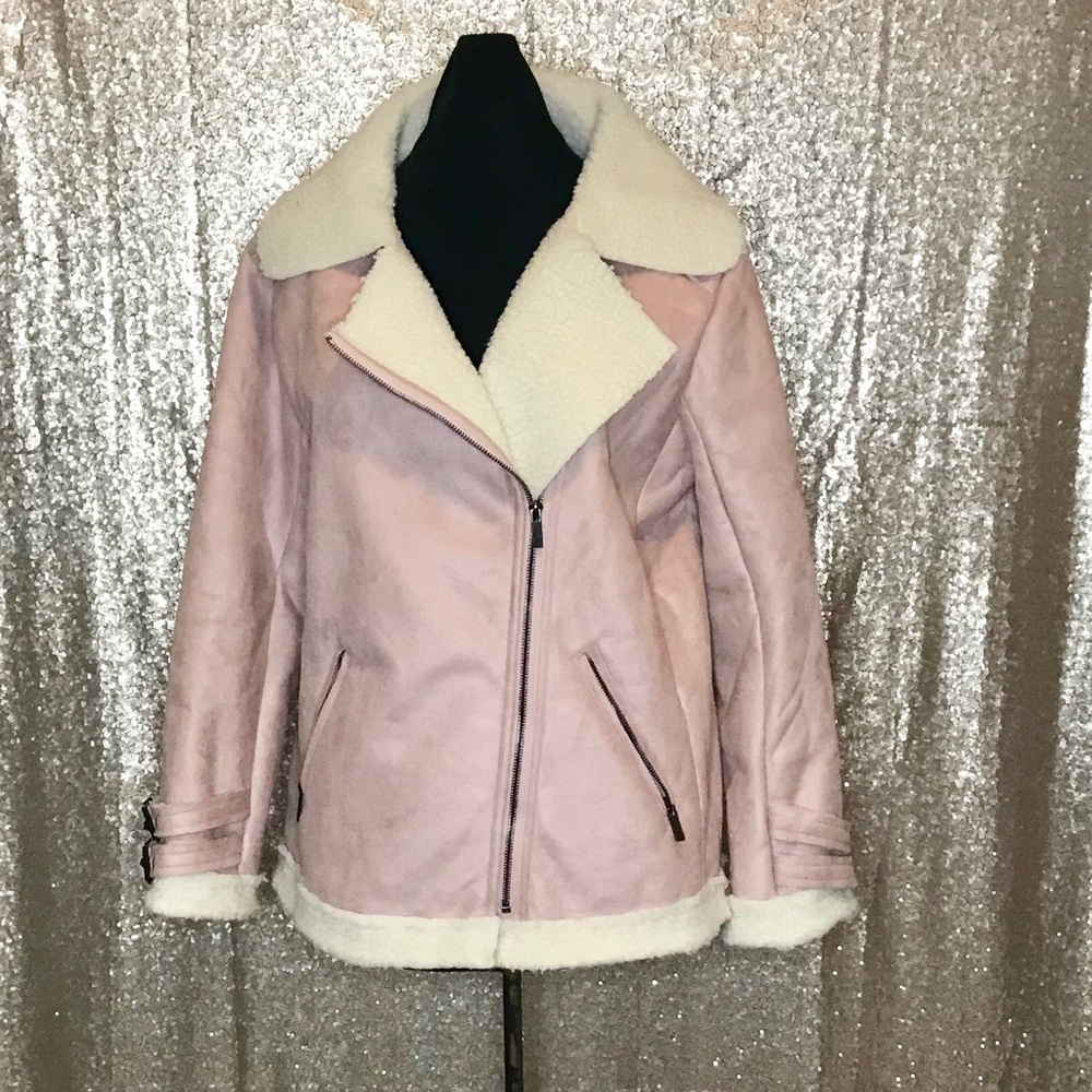 Faux suede bomber coat