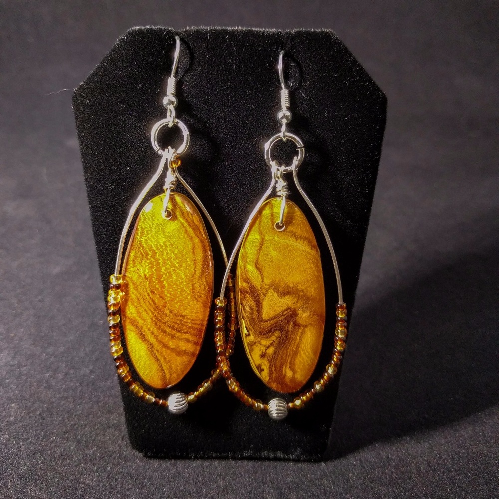 Wood, resin and bead earrings