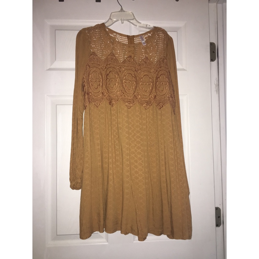 Mustard Yellow Lace Dress Boho Hippie
