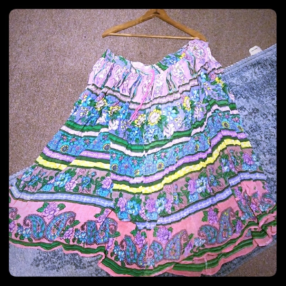Vintage boho floral  festival drawstring skirt